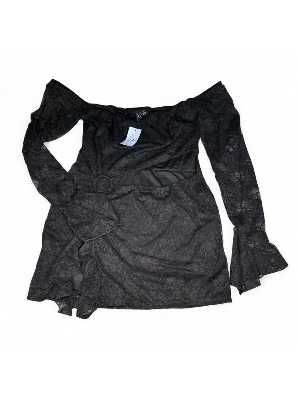 Windsor Gothic 70s Feminine Black Lace Victorian Sleeve Hoco Mini Dress Size L